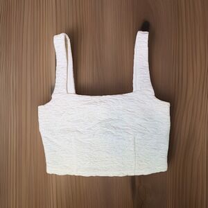 Good American Top Size S Wide Scrunchie Crop Top Cloud White Gently Pre-loved